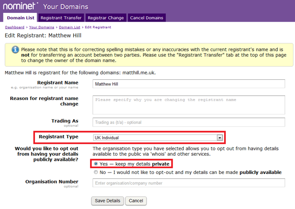 Nominet UK Opt-out