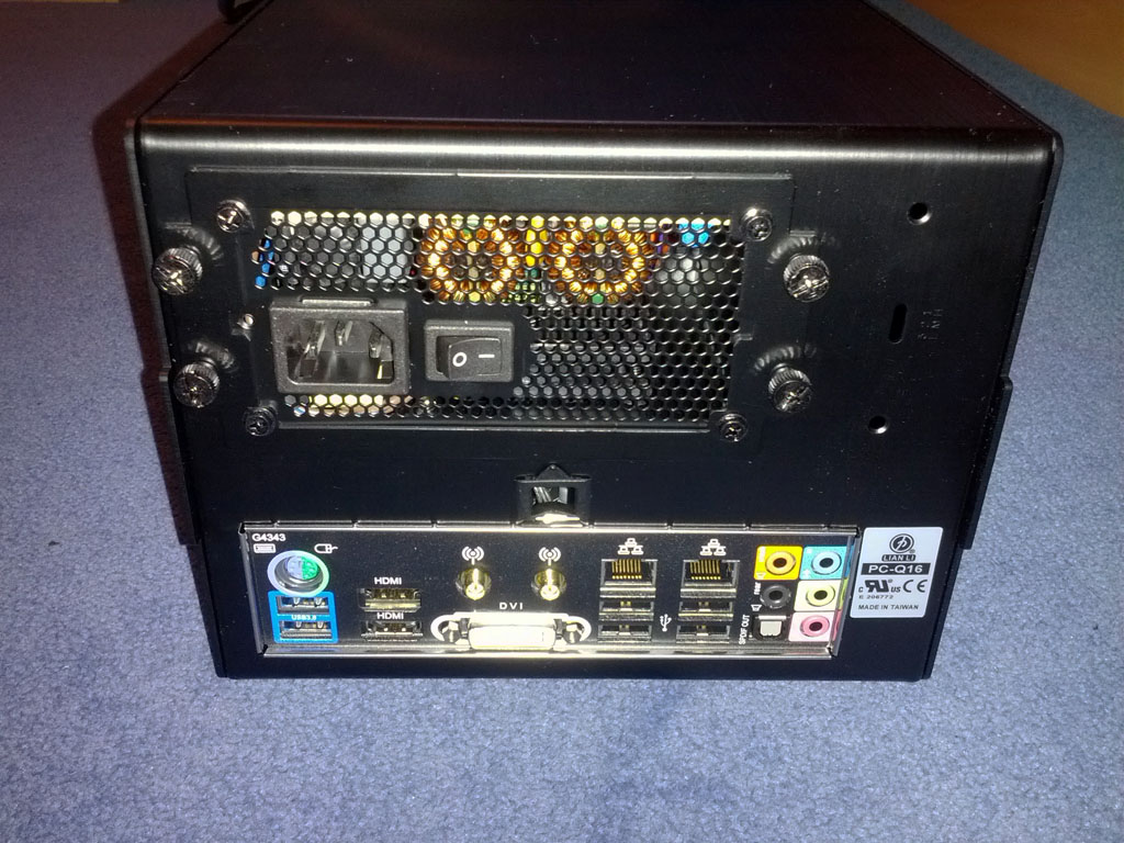 Back view of the  Lian Li PC-Q16 Case - VM Ware ESXI Low Power Server Build