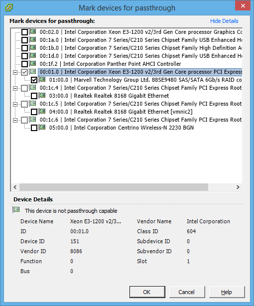 Marking the RocketRAID 2720SGL for passthrough on ESXi