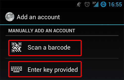 Scan or enter the key as show on the Android app