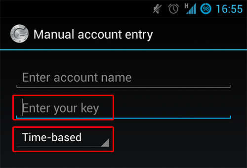 Entering the key manually on the Android app, be sure to select time based authentication if asked