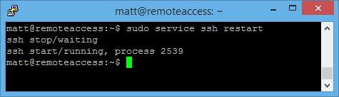 Finally re start the SSH service with sudo service ssh restart and the next time you connect you will be asked for your password and a code