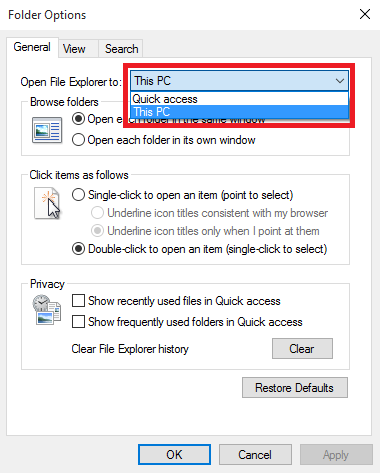 Windows 10 File Explorer Open This PC By Default