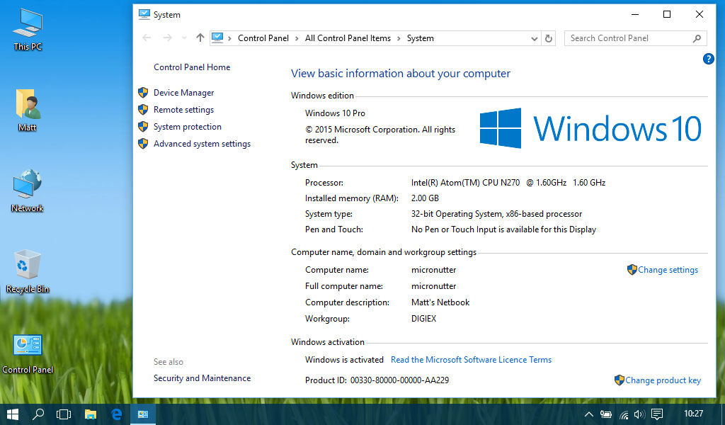 MSI Wind U100 Windows 10 Desktop
