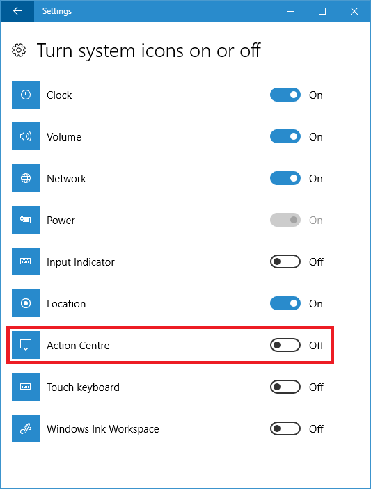Disable Windows 10 Anniversary Update Notification / Action Center Icon Step 3